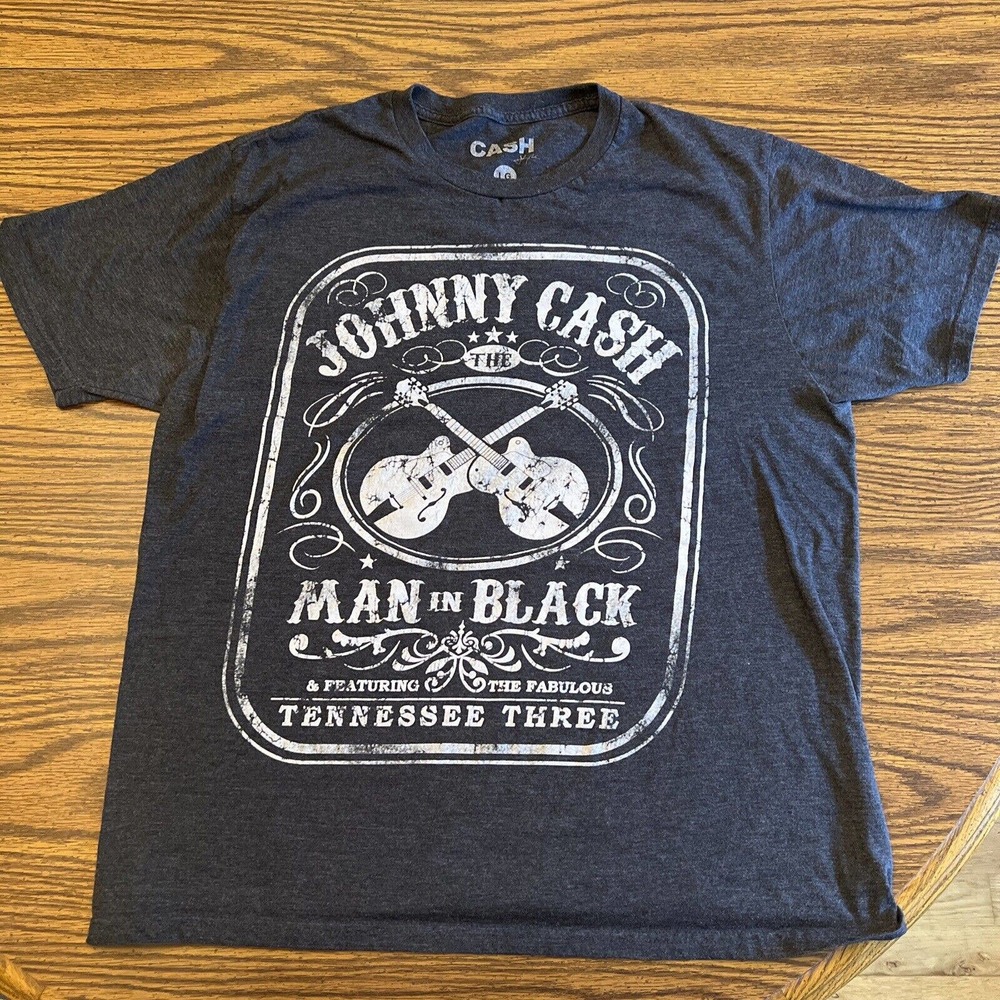 Johnny Cash Walk The Line Men's Medium Shirt Man In Black Gray Folsom Prison Lg